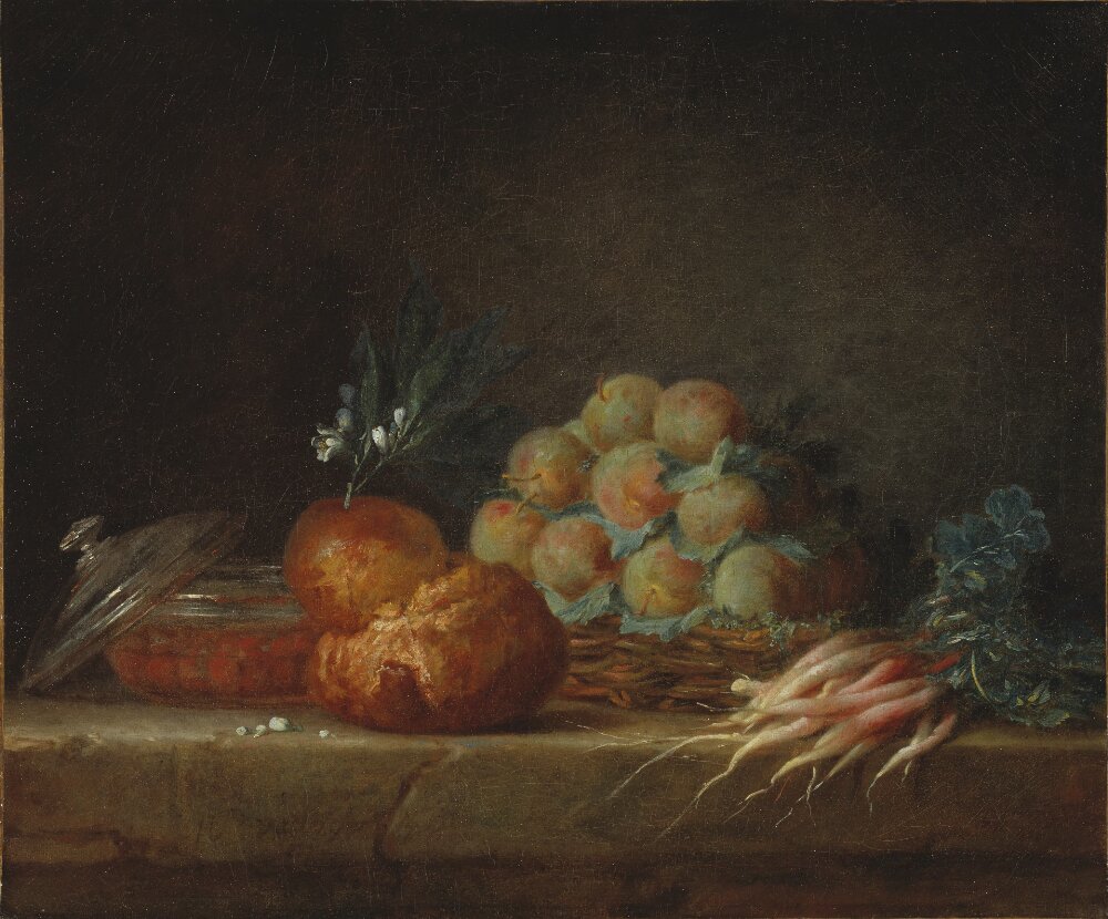 Painting 'Still Life with Brioche, Fruit and Vegetables' by Anne Vallayer-Coster, 1775