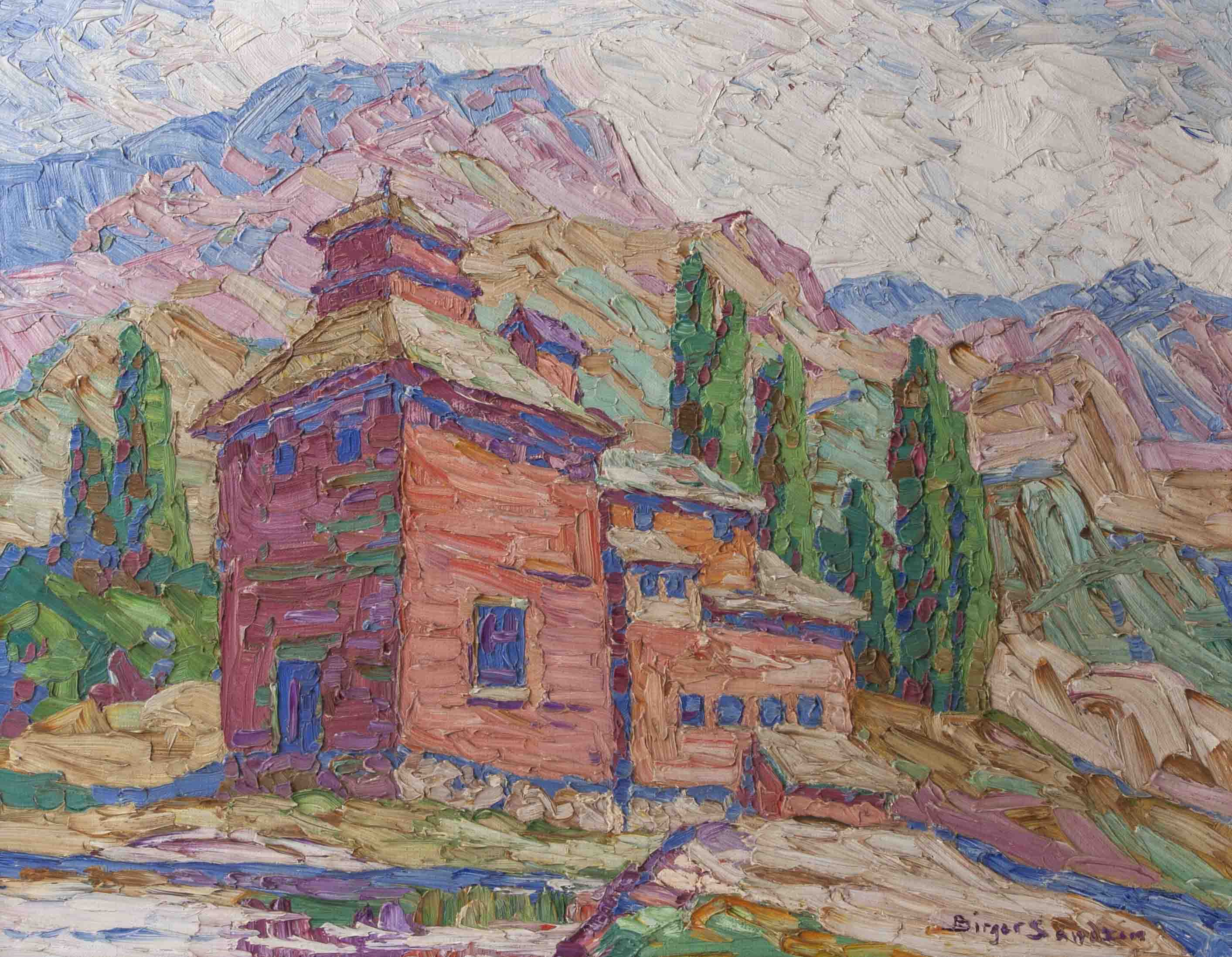 Painting 'The Old Mill' by Birger Sandzen, 1929