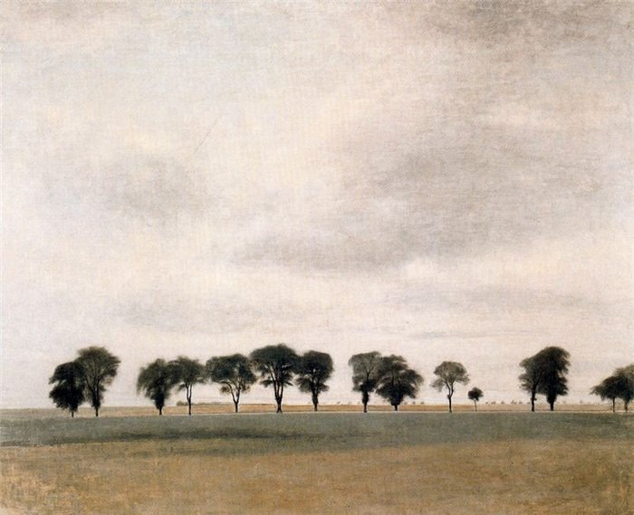 Painting 'Landscape, Kongevejen near Gentofte' by Vilhelm Hammershøi, 1892